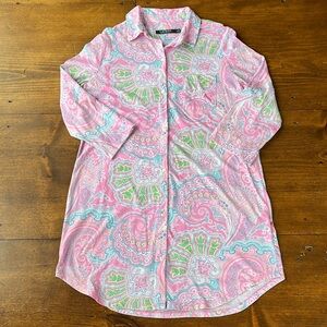 Ralph Lauren Pink Paisley Monogram Nightshirt Sz S